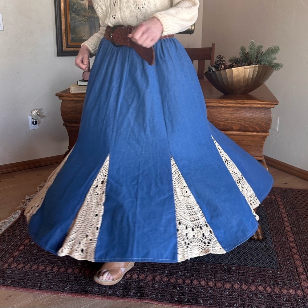 🌿 Vintage Flowy Denim Maxi Skirt | Prairie Girl | Cottagecore